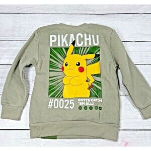 POKEMON Child XS Pikachu Sweatshirt Green Graphic Comfy Fleece Mad Engine NWT